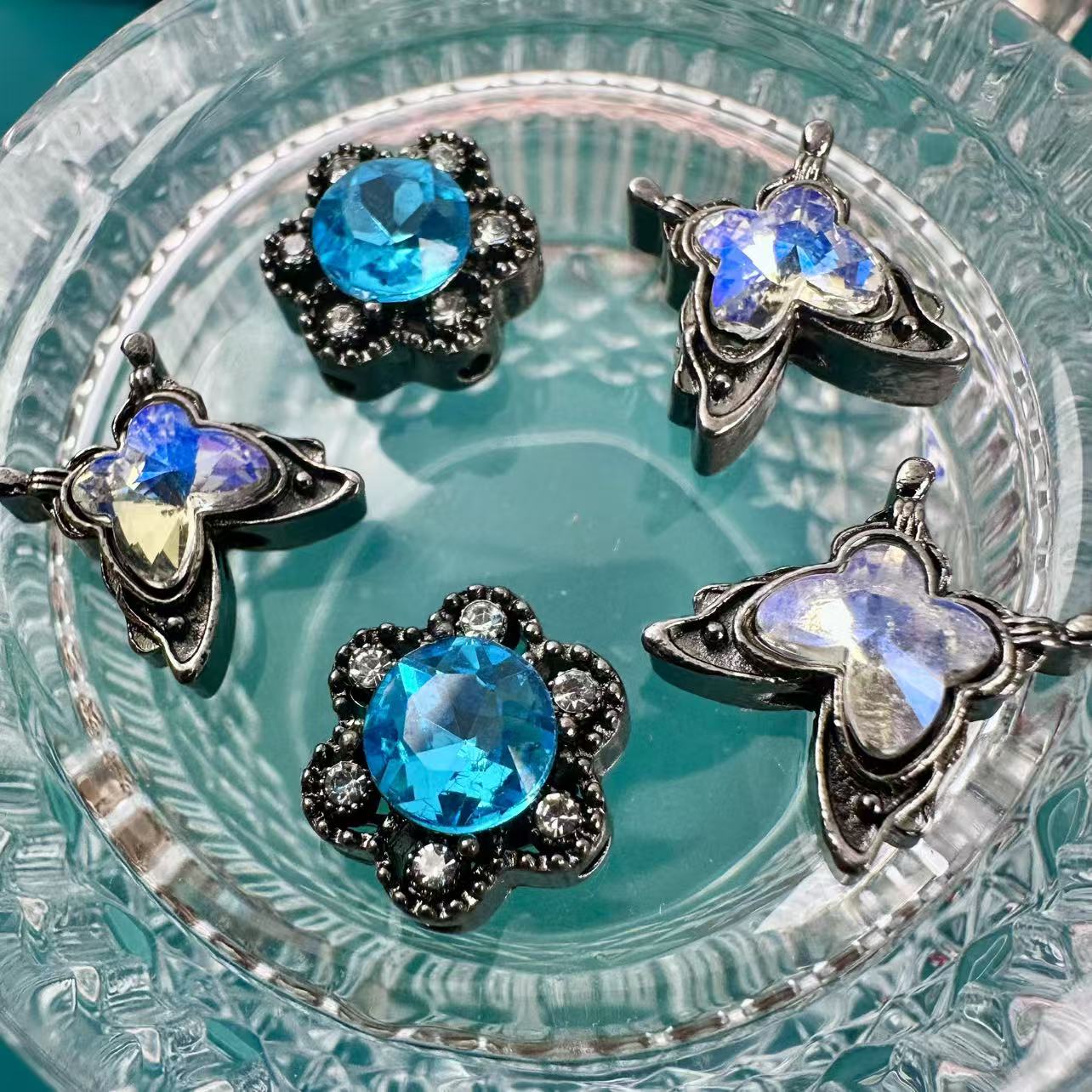 New Arrival Rhinestone‑Set Oval Magic Box Multi‑Hole Zircon Spacer Beads, Cabochon DIY Handmade Beading Accessories for Bracelets & Necklaces